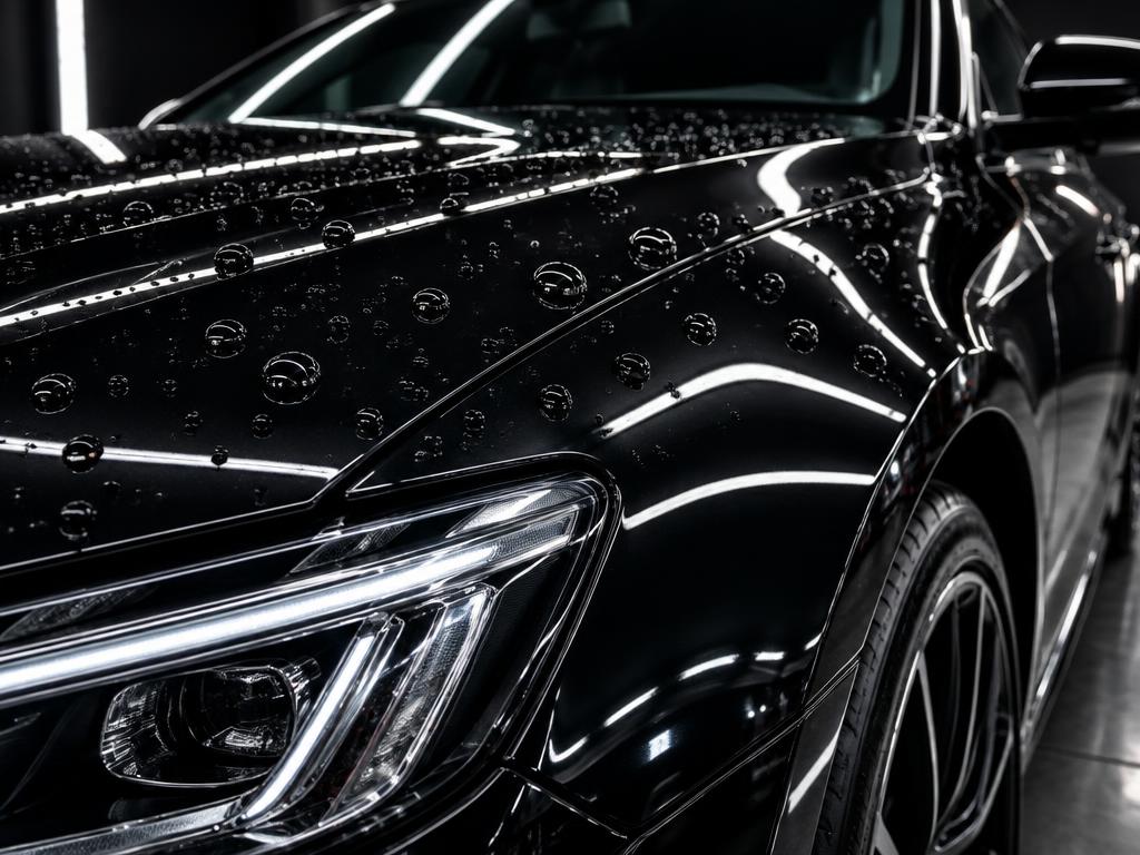 Car paint after detailing with deep glossy mirror finish